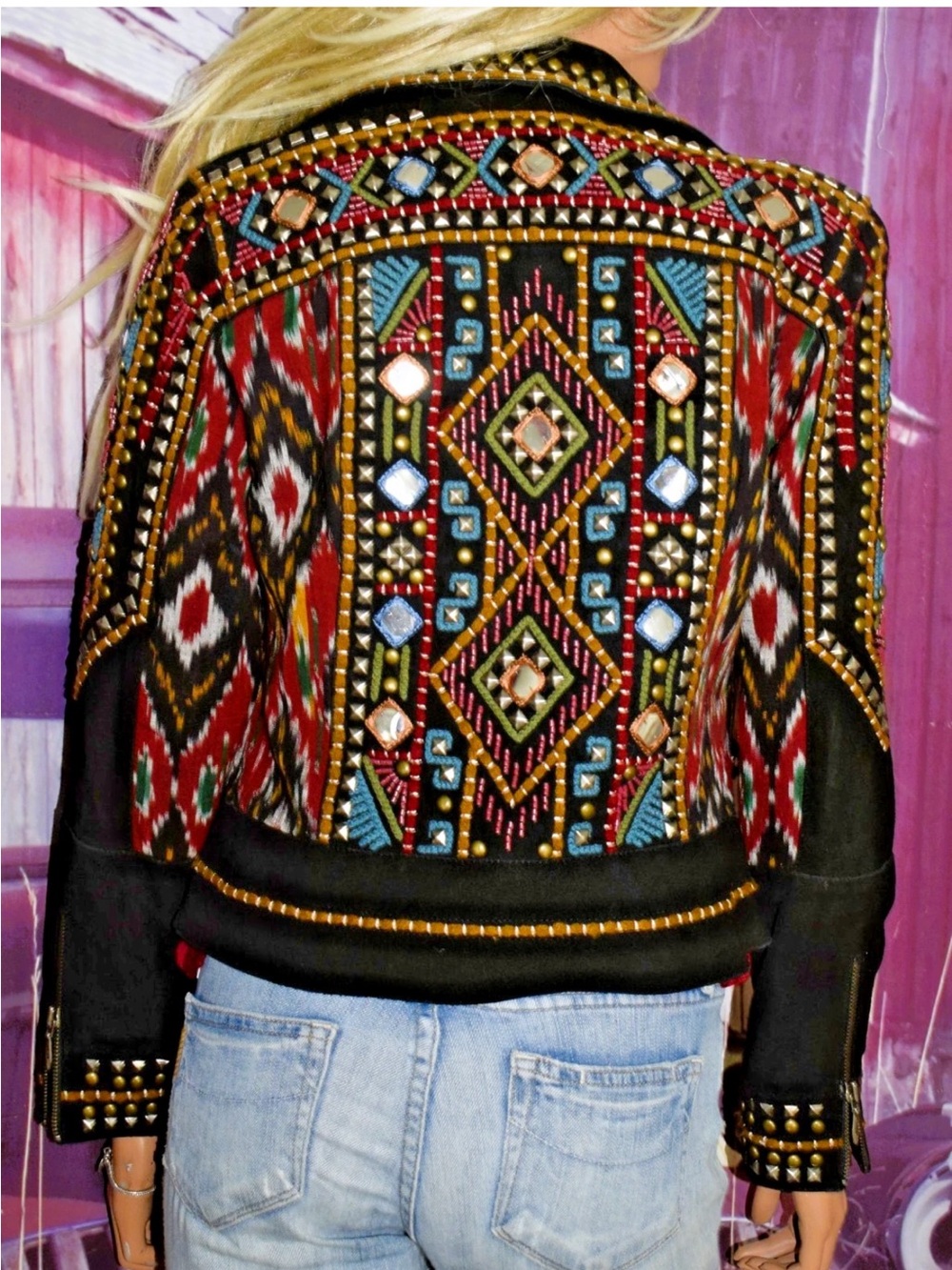 Double D Ranch Black Multicolor Embellished Leather Jacket